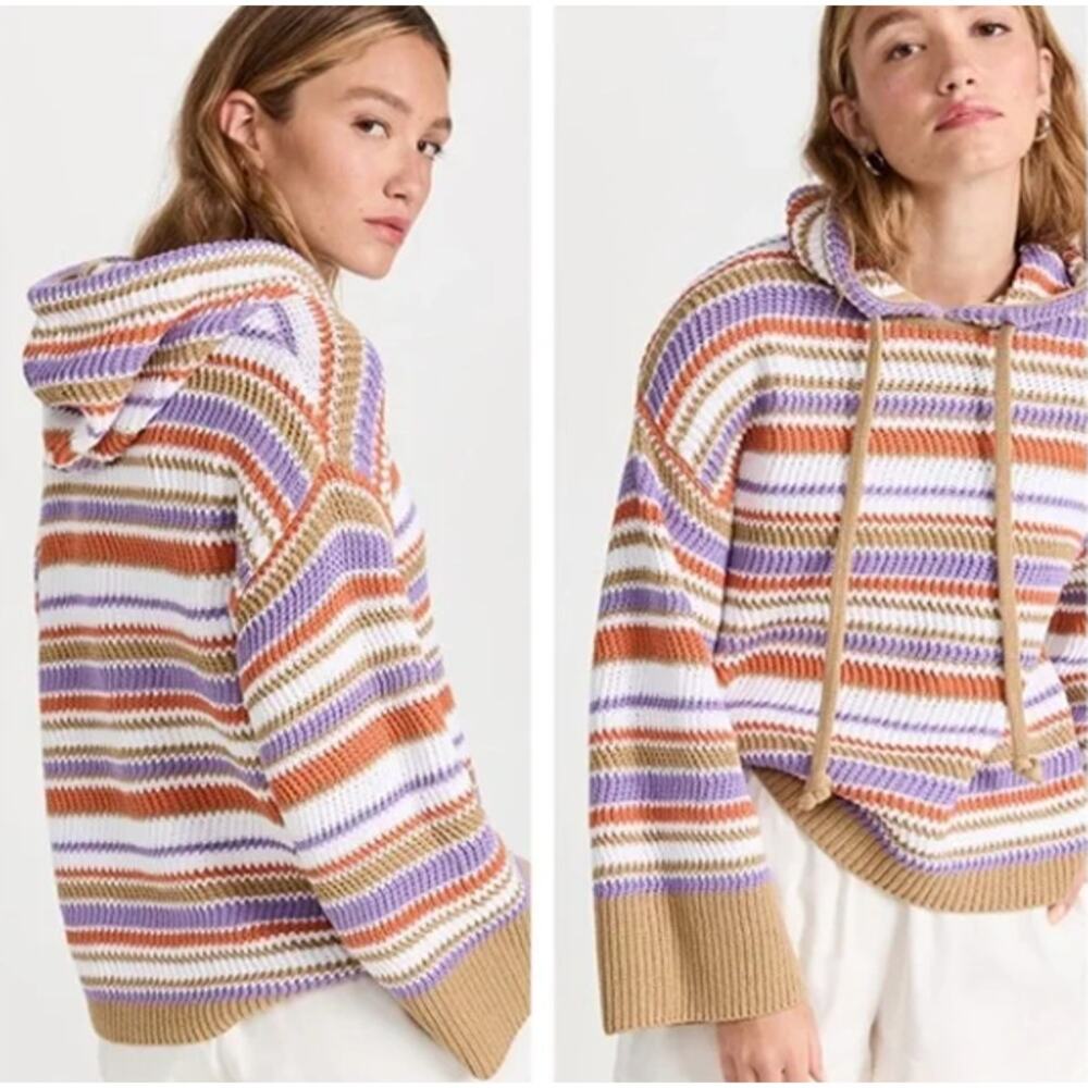 NWT Rebecca Taylor Sz M Knit Sweatshirt Hoodie Beach Coastal Layer Crochet